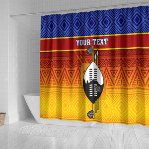 Personalised Eswatini Independence Day Shower Curtain Swaziland Nguni Shield Gradient African Pattern