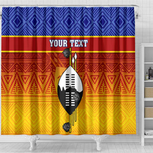 Personalised Eswatini Independence Day Shower Curtain Swaziland Nguni Shield Gradient African Pattern