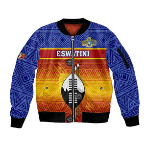 Personalised Eswatini Independence Day Sleeve Zip Bomber Jacket Swaziland Nguni Shield Gradient African Pattern