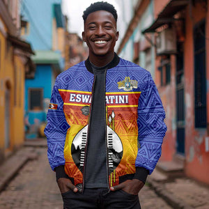 Personalised Eswatini Independence Day Sleeve Zip Bomber Jacket Swaziland Nguni Shield Gradient African Pattern