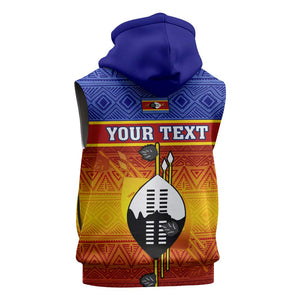 Personalised Eswatini Independence Day Sleeveless Hoodie Swaziland Nguni Shield Gradient African Pattern - African Pride