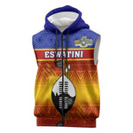 Personalised Eswatini Independence Day Sleeveless Zip Hoodie Swaziland Nguni Shield Gradient African Pattern - African Pride