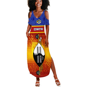 Personalised Eswatini Independence Day Summer Maxi Dress Swaziland Nguni Shield Gradient African Pattern