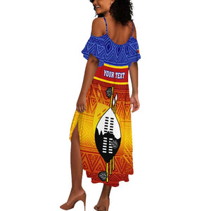 Personalised Eswatini Independence Day Summer Maxi Dress Swaziland Nguni Shield Gradient African Pattern