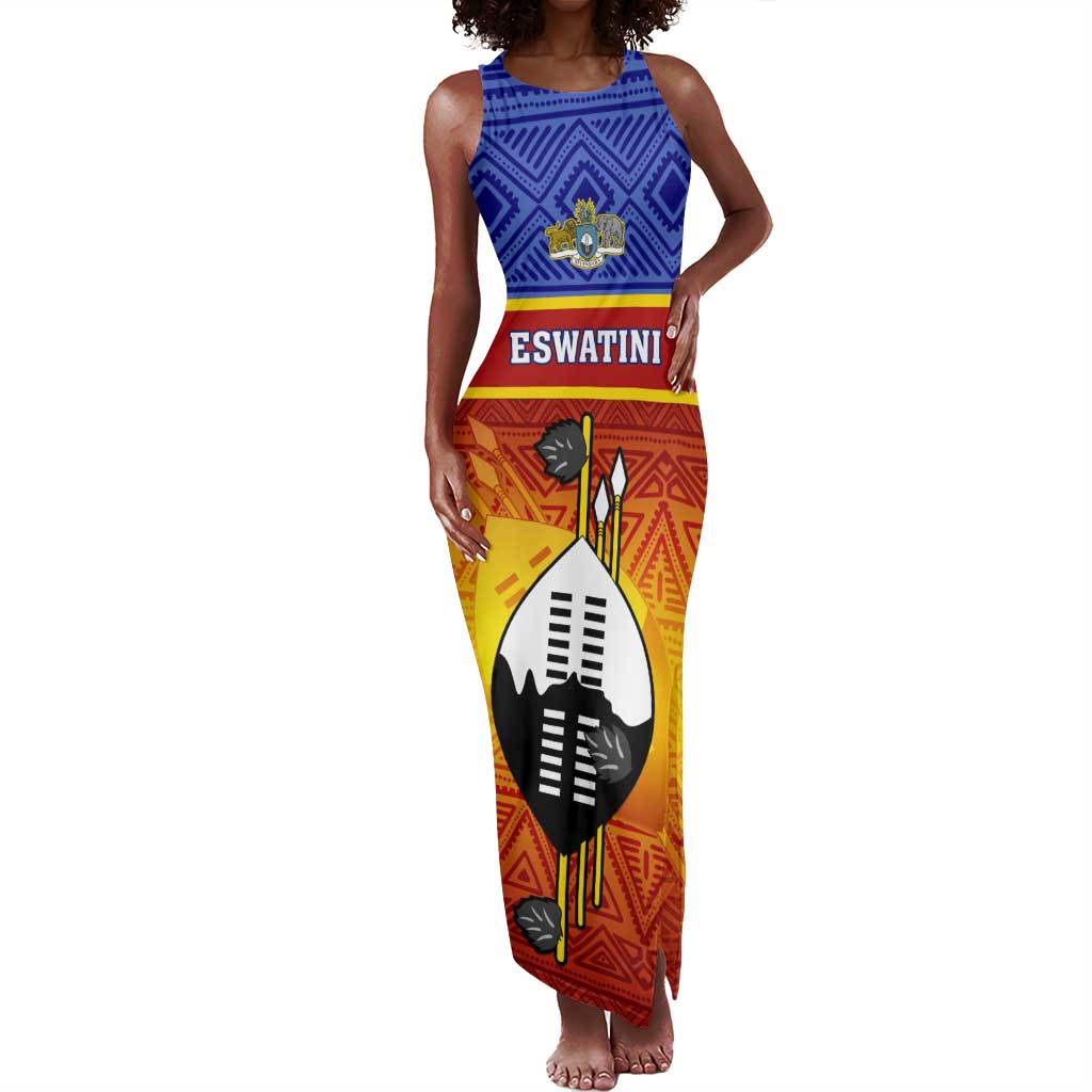 Personalised Eswatini Independence Day Tank Maxi Dress Swaziland Nguni Shield Gradient African Pattern