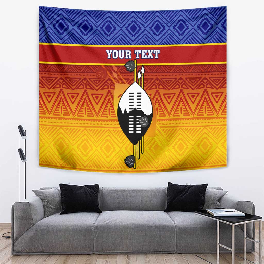 Personalised Eswatini Independence Day Tapestry Swaziland Nguni Shield Gradient African Pattern