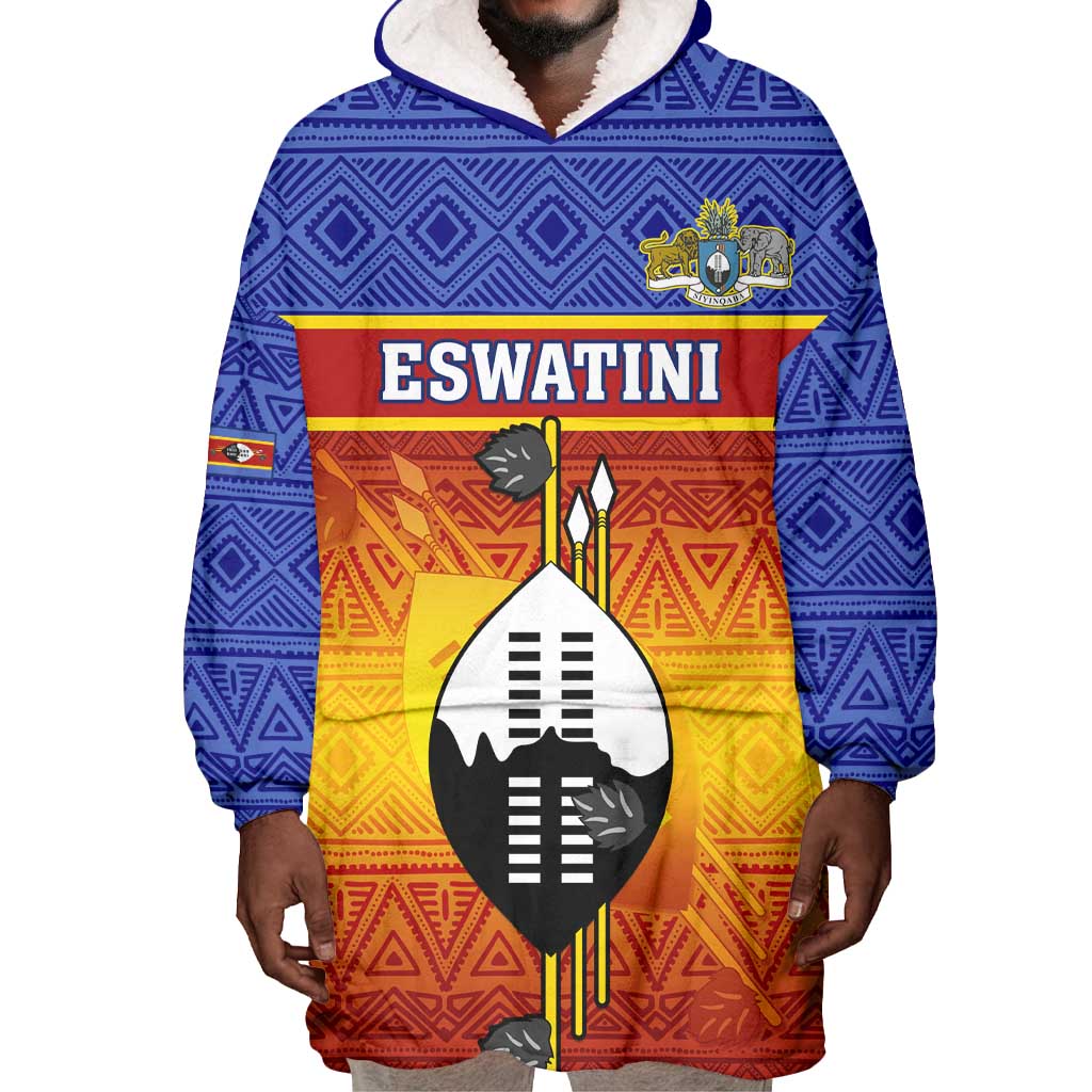 Personalised Eswatini Independence Day Wearable Blanket Hoodie Swaziland Nguni Shield Gradient African Pattern