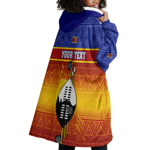 Personalised Eswatini Independence Day Wearable Blanket Hoodie Swaziland Nguni Shield Gradient African Pattern