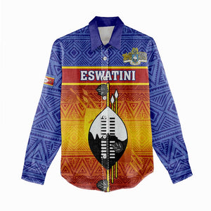 Personalised Eswatini Independence Day Women Casual Shirt Swaziland Nguni Shield Gradient African Pattern