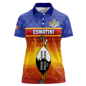 Personalised Eswatini Independence Day Women Polo Shirt Swaziland Nguni Shield Gradient African Pattern