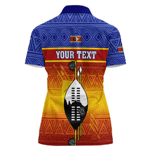 Personalised Eswatini Independence Day Women Polo Shirt Swaziland Nguni Shield Gradient African Pattern