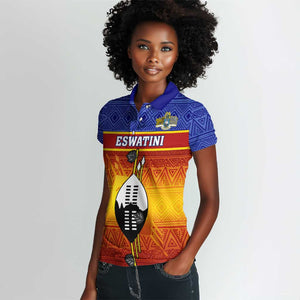 Personalised Eswatini Independence Day Women Polo Shirt Swaziland Nguni Shield Gradient African Pattern