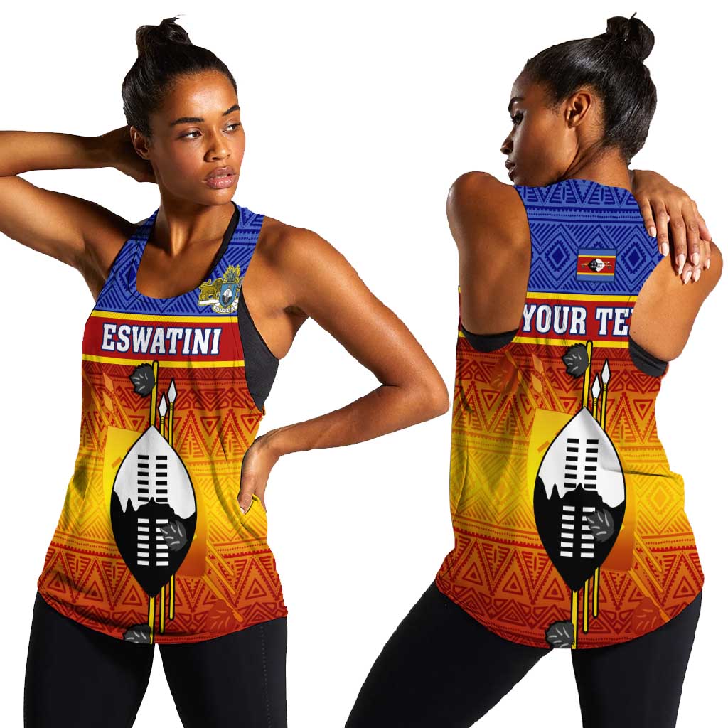 Personalised Eswatini Independence Day Women Racerback Tank Swaziland Nguni Shield Gradient African Pattern