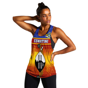 Personalised Eswatini Independence Day Women Racerback Tank Swaziland Nguni Shield Gradient African Pattern