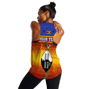 Personalised Eswatini Independence Day Women Racerback Tank Swaziland Nguni Shield Gradient African Pattern