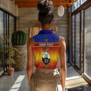 Personalised Eswatini Independence Day Women Sleeveless Polo Shirt Swaziland Nguni Shield Gradient African Pattern