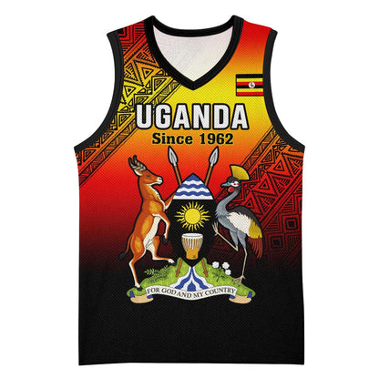 Personalised Uganda Independence Day Basketball Jersey Jamhuri ya Uganda Coat Of Arms LT14