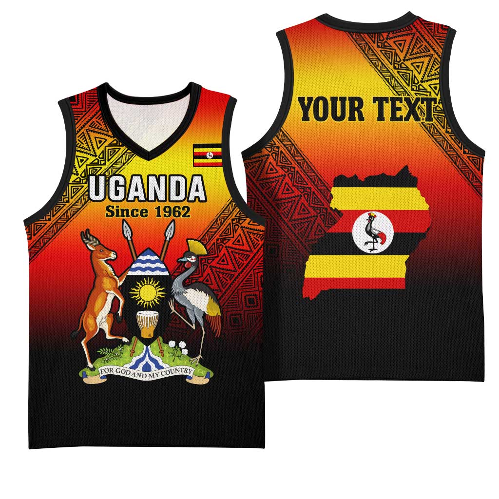 Personalised Uganda Independence Day Basketball Jersey Jamhuri ya Uganda Coat Of Arms LT14