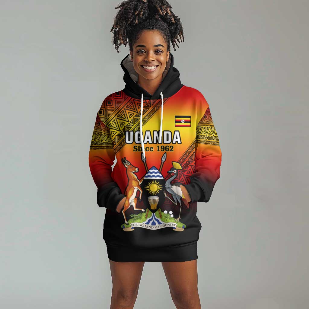 Personalised Uganda Independence Day Hoodie Dress Jamhuri ya Uganda Coat Of Arms