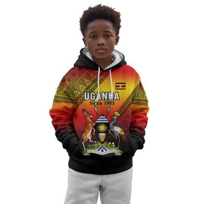 Personalised Uganda Independence Day Kid Hoodie Jamhuri ya Uganda Coat Of Arms