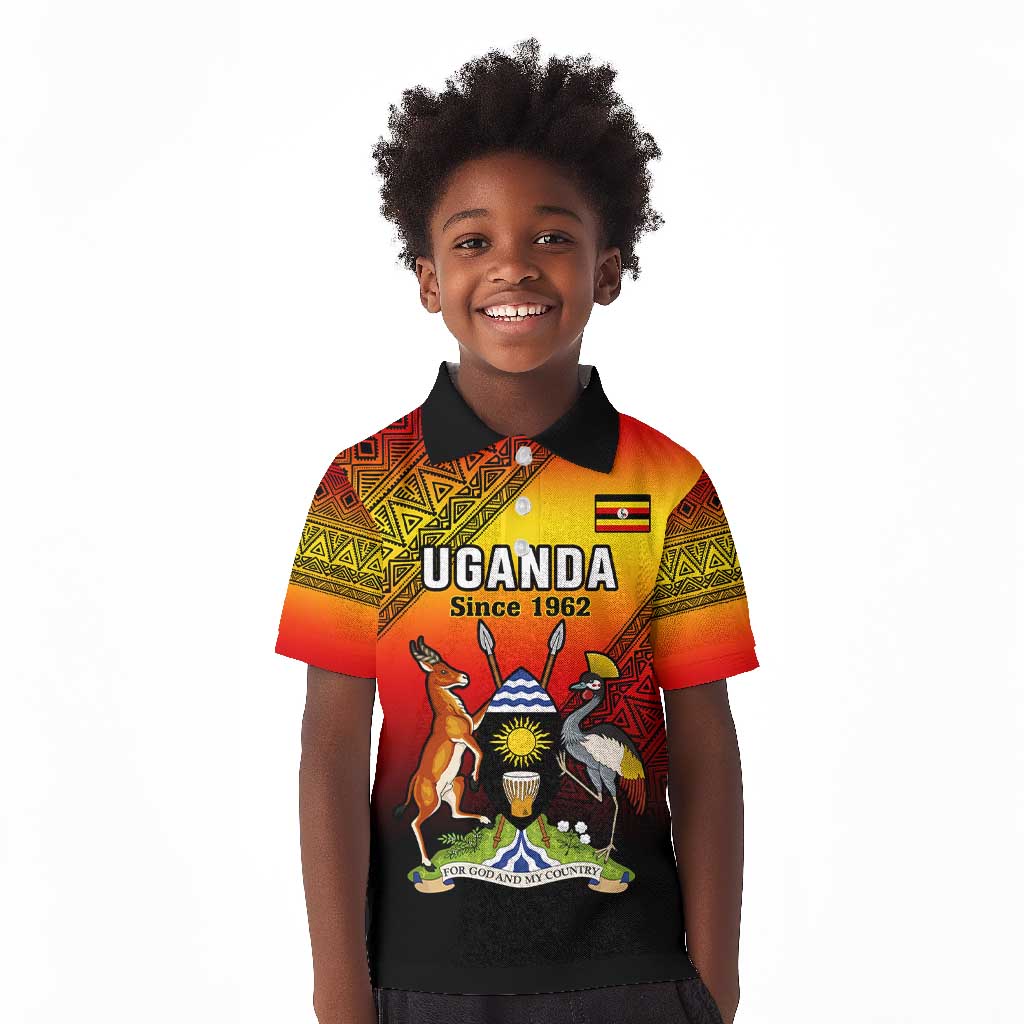 Personalised Uganda Independence Day Kid Polo Shirt Jamhuri ya Uganda Coat Of Arms