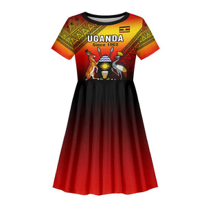 Personalised Uganda Independence Day Kid Short Sleeve Dress Jamhuri ya Uganda Coat Of Arms