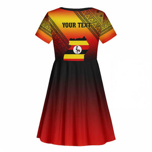 Personalised Uganda Independence Day Kid Short Sleeve Dress Jamhuri ya Uganda Coat Of Arms