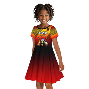 Personalised Uganda Independence Day Kid Short Sleeve Dress Jamhuri ya Uganda Coat Of Arms