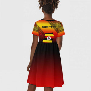 Personalised Uganda Independence Day Kid Short Sleeve Dress Jamhuri ya Uganda Coat Of Arms