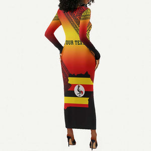 Personalised Uganda Independence Day Long Sleeve Bodycon Dress Jamhuri ya Uganda Coat Of Arms