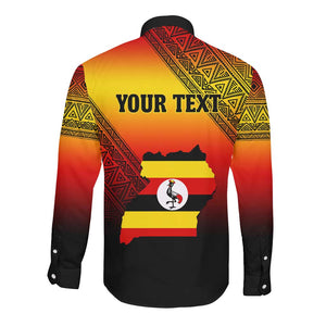 Personalised Uganda Independence Day Long Sleeve Button Shirt Jamhuri ya Uganda Coat Of Arms