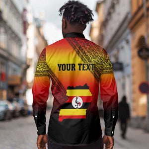 Personalised Uganda Independence Day Long Sleeve Button Shirt Jamhuri ya Uganda Coat Of Arms