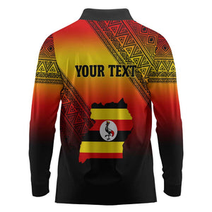 Personalised Uganda Independence Day Long Sleeve Polo Shirt Jamhuri ya Uganda Coat Of Arms