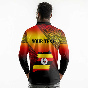 Personalised Uganda Independence Day Long Sleeve Polo Shirt Jamhuri ya Uganda Coat Of Arms