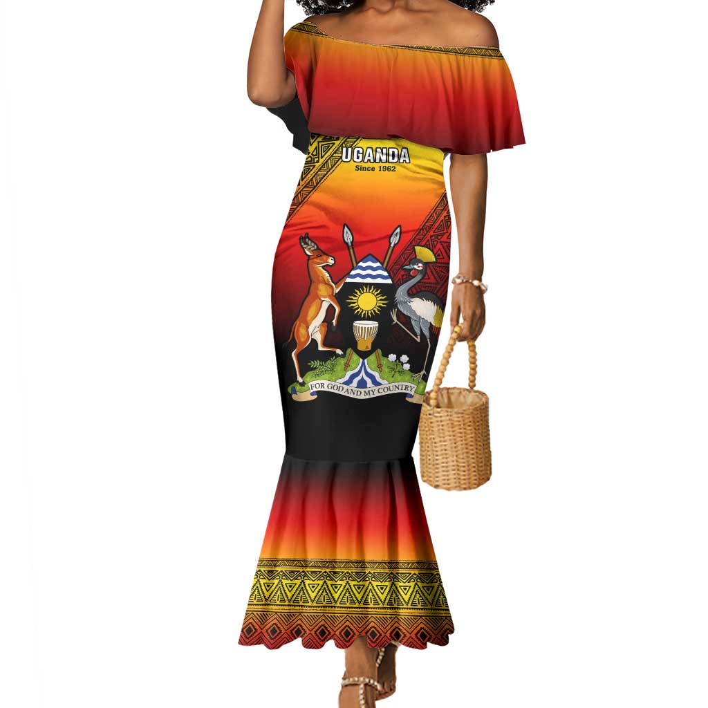 Personalised Uganda Independence Day Mermaid Dress Jamhuri ya Uganda Coat Of Arms