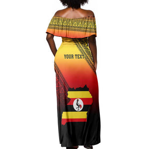 Personalised Uganda Independence Day Off Shoulder Maxi Dress Jamhuri ya Uganda Coat Of Arms