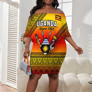 Personalised Uganda Independence Day Off Shoulder Short Dress Jamhuri ya Uganda Coat Of Arms LT14