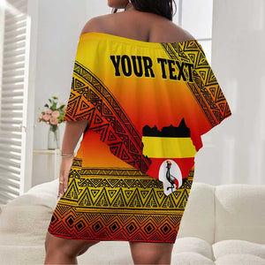 Personalised Uganda Independence Day Off Shoulder Short Dress Jamhuri ya Uganda Coat Of Arms LT14