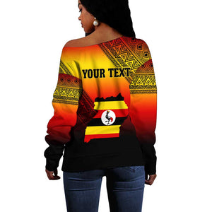 Personalised Uganda Independence Day Off Shoulder Sweater Jamhuri ya Uganda Coat Of Arms