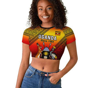 Personalised Uganda Independence Day Raglan Cropped T shirt Jamhuri ya Uganda Coat Of Arms