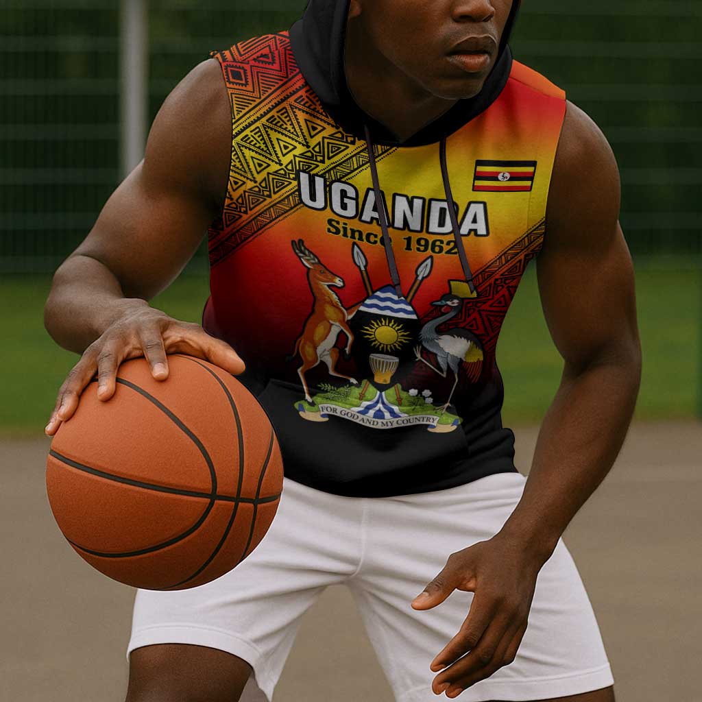 Personalised Uganda Independence Day Sleeveless Hoodie Jamhuri ya Uganda Coat Of Arms - African Pride