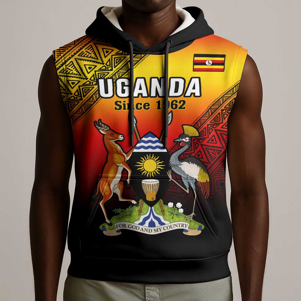 Personalised Uganda Independence Day Sleeveless Hoodie Jamhuri ya Uganda Coat Of Arms - African Pride