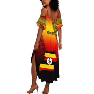 Personalised Uganda Independence Day Summer Maxi Dress Jamhuri ya Uganda Coat Of Arms