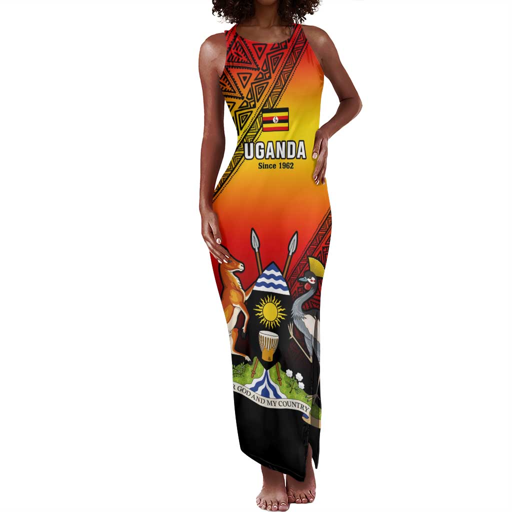 Personalised Uganda Independence Day Tank Maxi Dress Jamhuri ya Uganda Coat Of Arms