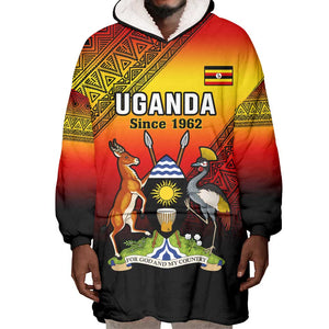 Personalised Uganda Independence Day Wearable Blanket Hoodie Jamhuri ya Uganda Coat Of Arms