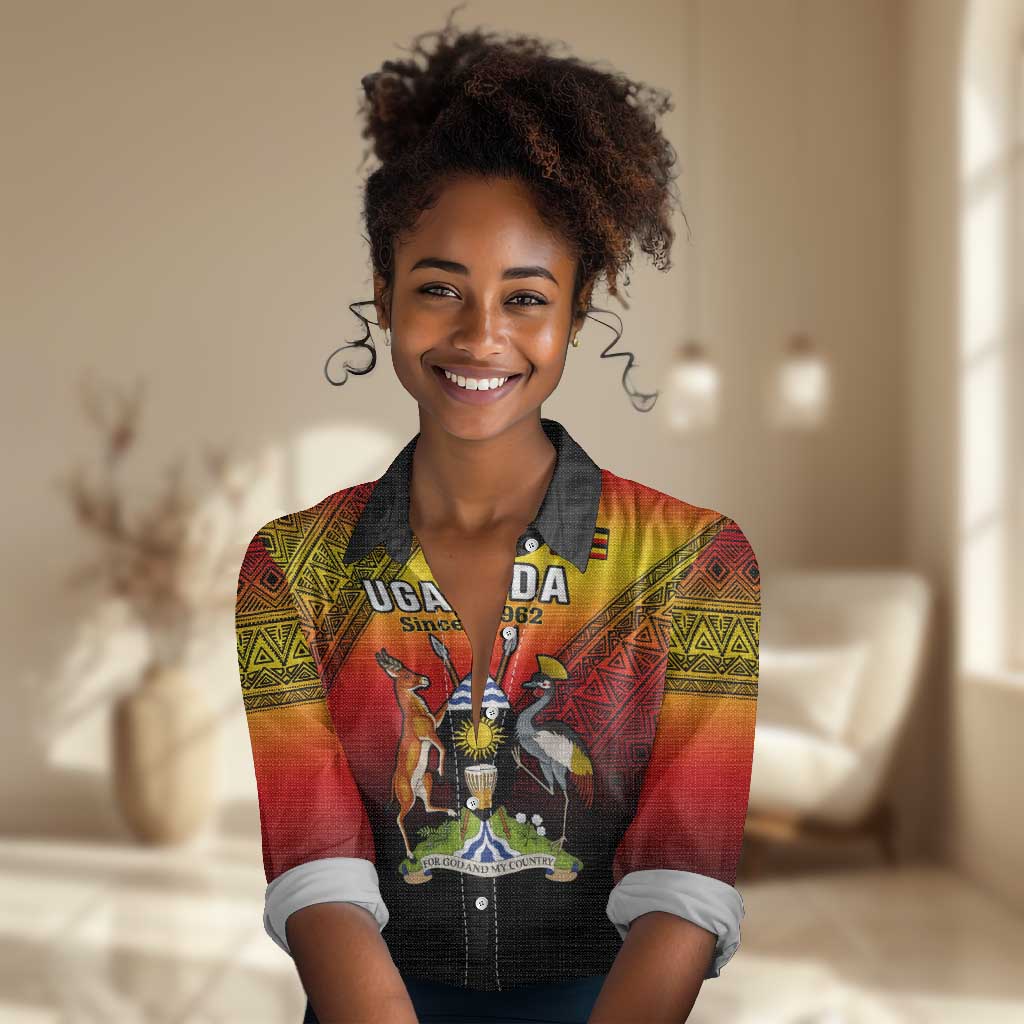 Personalised Uganda Independence Day Women Casual Shirt Jamhuri ya Uganda Coat Of Arms