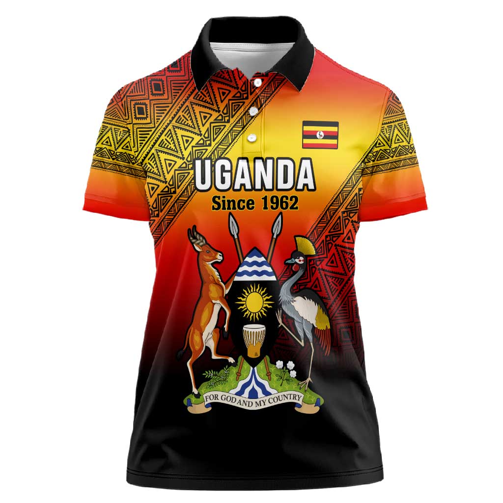 Personalised Uganda Independence Day Women Polo Shirt Jamhuri ya Uganda Coat Of Arms