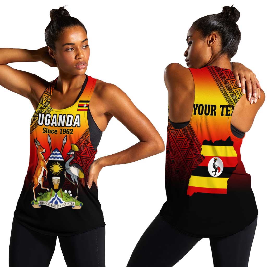 Personalised Uganda Independence Day Women Racerback Tank Jamhuri ya Uganda Coat Of Arms