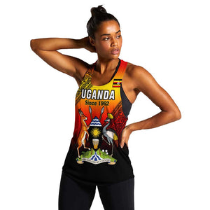 Personalised Uganda Independence Day Women Racerback Tank Jamhuri ya Uganda Coat Of Arms