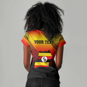 Personalised Uganda Independence Day Women V-Neck T-Shirt Jamhuri ya Uganda Coat Of Arms